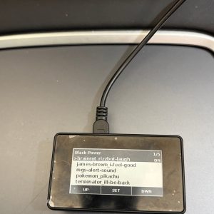 LockChimeBox showing its sound list on the built-in screen